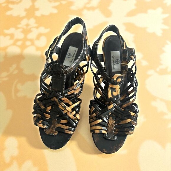 HOT IN HOLLYWOOD Multicolor Brown Kitten Heels Sandals Size 8 - Picture 1 of 7